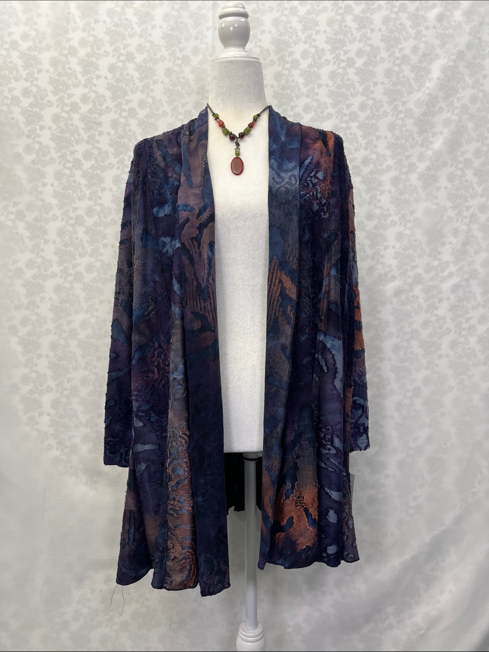 Women's Open-Front Mulicolor Blue and Peach Cardigan Sweater NWT
